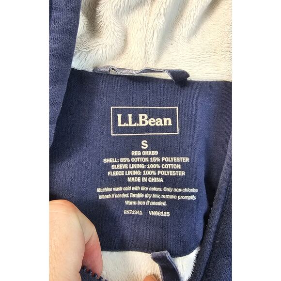 L.L.Bean navy blue SOFT thick fleece lining warm winter zip up hoodie jacket S - Picture 3 of 7